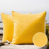 Phantoscope Pack of 2 Outdoor Waterproof Throw Pillow Covers Decorative Square Outdoor Pillows Cushion Case Patio Pillows for Couch Tent Sunbrella 18''x18'' Yellow