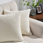 Rythome Set of 2 Cozy Boucle-Like Textured Throw Pillow Covers Decorative Elegant Accent Pillow Cases for Couch Bed and Living Room 16"x16" Ivory