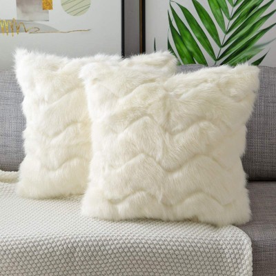 SODCOFT Luxury Wave Pattern Fur Throw Pillow Covers Cushion Covers Soft Decorative Pillowcase for Couch Sofa Bed Car,Set of 2,White 20 x 20 Inches