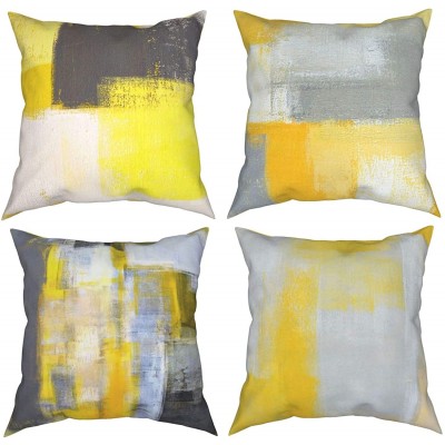 Throw Pillow Covers 18 X 18 Set of 4,Clear Grey and Yellow Abstract Art Geometry Square Pillow Cushion Cases,Abstract Art Lumbar Modern Decorative Pillow Covers for Couch Sofa Bedroom Car