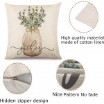 Tosewever Set of 4 Decorative Spring Wreath Pillow Covers 16 x 16 Inches Summer Floral Leaves Bless Home Linen Cushion Case for Home Decor Room Bedroom Sofa Chair Car 16" x 16" Green Wreath