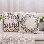 Tosewever Set of 4 Decorative Spring Wreath Pillow Covers 16 x 16 Inches Summer Floral Leaves Bless Home Linen Cushion Case for Home Decor Room Bedroom Sofa Chair Car 16" x 16" Green Wreath