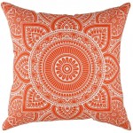 TreeWool Pack of 2 Decorative Throw Pillow Covers Mandala Accent in 100% Cotton Canvas 20 x 20 Inches Orange