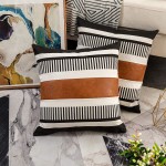 Vfuty Pack of 2 Faux Leather Throw Pillow Covers for Couch Sofa Decorative Square Cushion Cover Tribal Stripe Farmhouse Accent Pillow Case 20 x 20 Inch Black