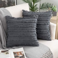 Woaboy Pack of 2 Decorative Throw Pillow Covers Stripe Boho Cushion Covers Square Farmhouse Style Pillowcases for Couch Bed Sofa Living Room 16x16inch 40x40cm Dark Grey