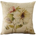 WOMHOPE Set of 4 Vintage Spring Flower Decorative Throw Pillow Covers Pillow Cases Cushion Cases Burlap Toss Throw Pillow Covers 18 x 18 Inch for Living Room,Couch and Bed Beige Flower