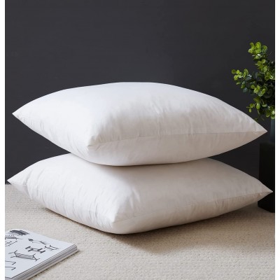 YSTHER Down Feather Throw Pillow Inserts 16x16 Set of 2 Square Form Sham Stuffer Premium Hypoallergenic Cotton Lumbar White Decorative Sofa Cushion Couch