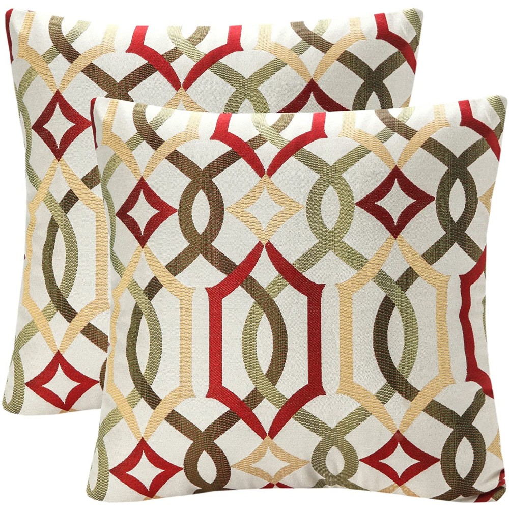 YUKORE Pack of 2 SimpleDecor Jacquard Geometric Links Accent Decorative Throw Pillow Covers Cushion Case Multicolor 18X18 Inch Red