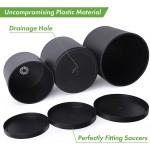 10 Inch 12 Inch 14 Inch Set of 3 Plastic Planter Pots for Plants with Drainage Hole and Seamless Saucers Black Color XX-Large 74-E-XXL-2