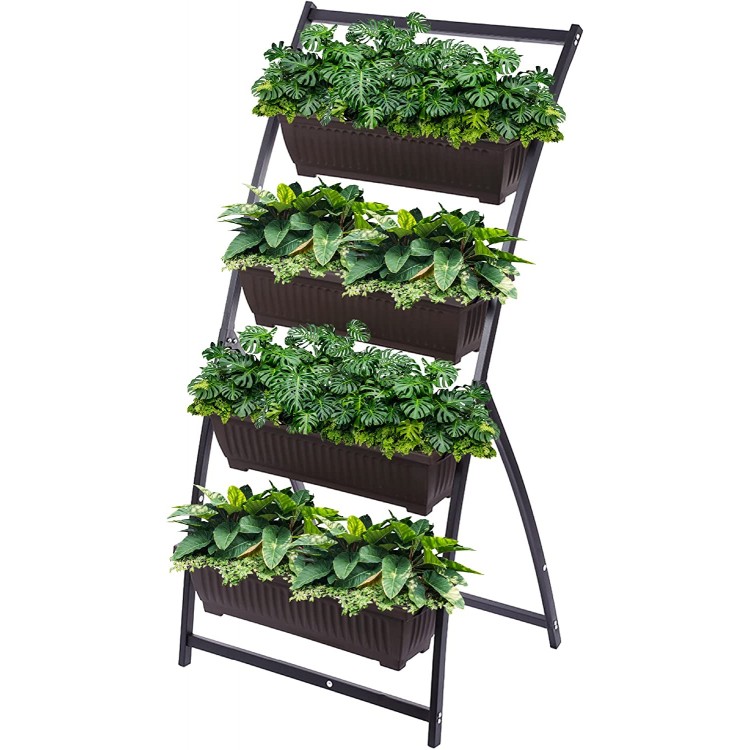 6 feet Tall Vertical Planter with 4 Urban Orchard Pots for Flowers and Plants Garden Terrace Balcony Indoor Outdoor – Brown and Black