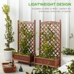 Best Choice Products Set of 2 48in Wood Planter Box & Diamond Lattice Trellis Mobile Outdoor Raised Garden Bed for Climbing Plants w Drainage Holes Optional Wheels Walnut