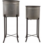 Creative Co-Op Corrugated Metal Planters on Stands Set of 2 Sizes Silver 2 Count