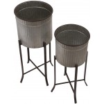 Creative Co-Op Corrugated Metal Planters on Stands Set of 2 Sizes Silver 2 Count