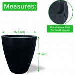 Elly Décor 17 inch Large Round Modern Garden Planter Pot with Drainage Lightweight & Extremely Durable| for Patio Deck Indoor Outdoor Tree Black 17" x 16"