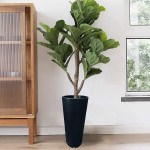 Elly Décor 24 inch Garden Planter Pot with Drainage Tall Modern  Lightweight & Extremely Durable | for Patio Deck Indoor Outdoor Tree | 24" x 11" Black
