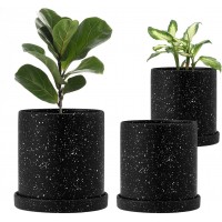 FairyLavie Plant Pots 6.5+5.5+4.5 Inch Ceramic Pots Planters with Drainage Hole and Saucers Flower Pots for Indoor Outdoor Plant Great for Home Decor Set of 3