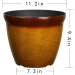 FANTASTIC : 11-INCH Round Drum Shape Shinny Finish Decorative Plastic Planters Flower Pots 1-Pack Yellow