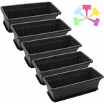 Fasmov 5 Pack 17 Inches Flower Window Box Plastic Vegetable Planters with Trays Vegetables Growing Container Garden Flower Plant Pot with 5 Pcs Plant Labels for Balcony Patio Garden Black