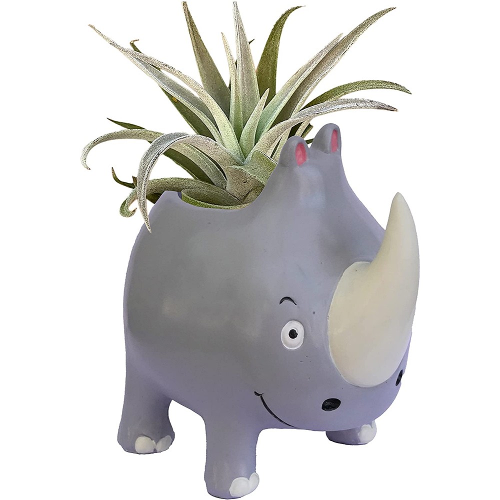 GFF Grass Flip Flops Animal Planter Succulent Pot Cute Rhino Pot for Succulents Cactus and Other Small Plants Resin Composite for IndoorOutdoor with Drainage Hole and Plug