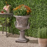 Great Deal Furniture JOA Chalice Garden Urn Planter Roman Botanical Antique Gray Lightweight Concrete