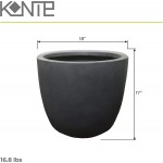 Kante RC0050C-C60121 Lightweight Concrete Modern Seamless Outdoor Round Planter 18" x 18" x 17" Charcoal