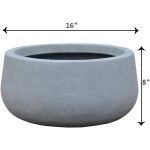 Kante RC0051B-C60611 Lightweight Concrete Outdoor Round Bowl Planter 16" x 16" x 8" Slate Gray