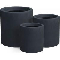 Kante RC0119ABC-C60121 Set of 3 Lightweight Concrete Outdoor Modern Cylindrical Planters 15.8 12.6 and 9.8 Inch Tall Charcoal