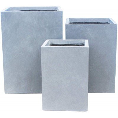 Kante RF0007ABC-C60611 Lightweight Concrete Tall Square Outdoor Set of 3 Planter Slate Gray