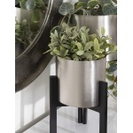 Kate and Laurel Kolding Modern Planter Set of 2 Silver and Black Elevated Industrial Tall Planter with Stand