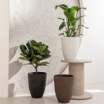 LA JOLIE MUSE Tall Planter 14.2 Inch Large Indoor & Outdoor Tree Planter Plant Pot Containers with Tree Bark Texture Black