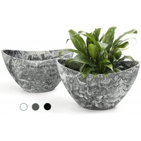 LaDoVita Plant Pots with Drainage Holes 12 Inch Large Planters for Indoor Plants Plastic Flower Pots Outdoor 2 Pack  Marble Pattern Grey