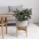 Large Ceramic Plant Pot with Stand 9.4 Inch Modern Cylinder Indoor Planter with Drainage Hole for Snake Plants Fiddle Fig Tree Artificial Plants Beige & White