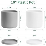 Large Planter for Outdoor POTEY 10 Inch Plastic Pot with Drainage and Tray 008 White