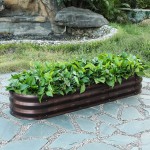 LuxenHome Raised Garden Bed 67" Galvanized Raised Garden Bed Brown Metal Planters for Outdoor Plants Oval Steel Planter Box Kit for Flower and Vegetable Gardening Pots Planters & Accessories