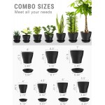 MISOLIFE Plastic Plant Pots Set of 7 Indoor Outdoor Flower Pot with Multiple Drainage Holes and Trays Planter Pot for Home Garden Succulents Cactus Black