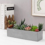 MyGift 12-inch Modern Gray Cement Plant Pot with Drainage Holes Rectangular Minimalist Succulent Planter