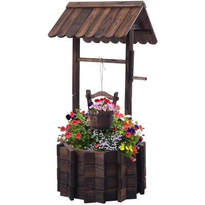 Notume Wooden Wishing Wells for Outdoors with Hanging Bucket  Wishing Well Planters Rustic Style Patio Garden Ornamental Brown