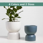 PEACH & PEBBLE Ceramic Hourglass Planter. 3 Piece Plant Pot Set with Drainage Hole and Drainage Cup for Indoor Plants. 9 inch White