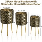 Planters for Indoor Plants Large Plant Pots with Gold Legs 8.3 9.7 11.3 Inch Metal Flower Pots for Mid Century Modern Living Room Corner Garden Patio Black Gold Outdoor Planter Set of 3