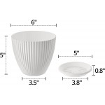 Plastic Planter Pots for Plants 5 Pack 6 inch Flower Pots with Drainage Holes and Saucers Modern Stylish Indoor Outdoor Garden Pots for All Houseplants Succulent Home & Office Décor White