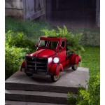Plow & Hearth Vintage Style Pickup Truck Garden Accent with Solar Headlights Distressed Metal Finish Discrete Solar Panel Colorful Accent Landscape Planter Truck Bed 17½"L x 9¼"W x 9" H Red