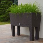 “Rato” Large Indoor Outdoor Elevated Planter 2 in 1 Raised Garden Flower Plant Bed with Irrigation System & Detachable Legs Wicker Rattan Espresso Brown