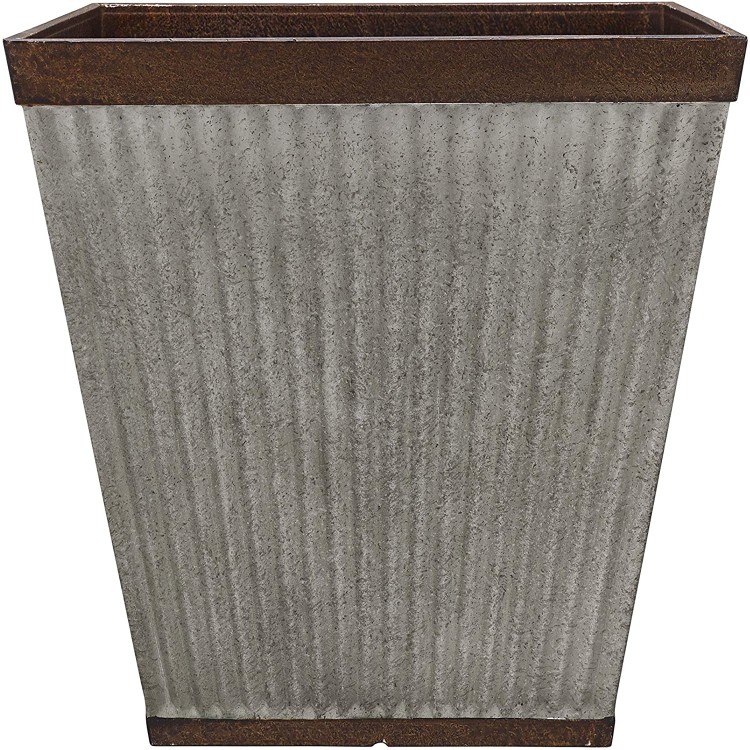 Southern Patio 16" Rustic Resin Faux Galvanized Square Planter
