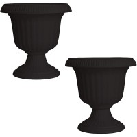 Southern Patio Large 14 Inch Outdoor Garden Lightweight Utopian Urn Planter with UV-Coated Finish for Entryways Walkways and More Black 2 Pack