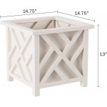 Square Planter Box- White Lattice Container for Flowers & Plants- Includes Bottom Insert- Outdoor Pot- Garden Patio & Porch Use by Pure Garden