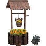 UDPATIO Wishing Well for Outdoors Planter for Plants Flowers Large Wooden Planter with Hanging Bucket Rustic Solid Fir Wood of Decor for Garden Yard Patio Lawn Backyard Home Decorations w Gloves