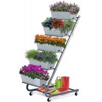 Vertical Raised Garden Bed with Wheels 5 Tier 51"x17.7"x26",Ladder Planter,Vertical Garden Planter Leg,Vertical Growing Planter,Elevated Planter Drainage Planters for Flower Planter Herb Planter Grey