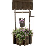 Yaheetech 22x22x47.5in Wooden Wishing Well Planter for Outdoors with Hanging Flower Bucket Rustic Standing Plants Box Patio Front Yard Ornaments Lawn Decorative Brown