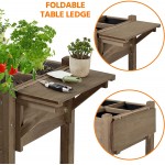 Yaheetech 49x22x32in 8 Pockets Raised Garden Bed Elevated Wood Planter Box Stand with Foldable Side Table and Storage Shelf for Herb Vegetables Flowers