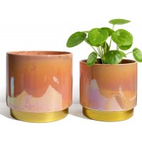 YFFSRJDJ Ceramic Flower Plants Pots Planter with Drainage Hole 6.0 inch+5.0 Inch. Indoor-Outdoor Large Round Succulent Orchid Pot Set Peach